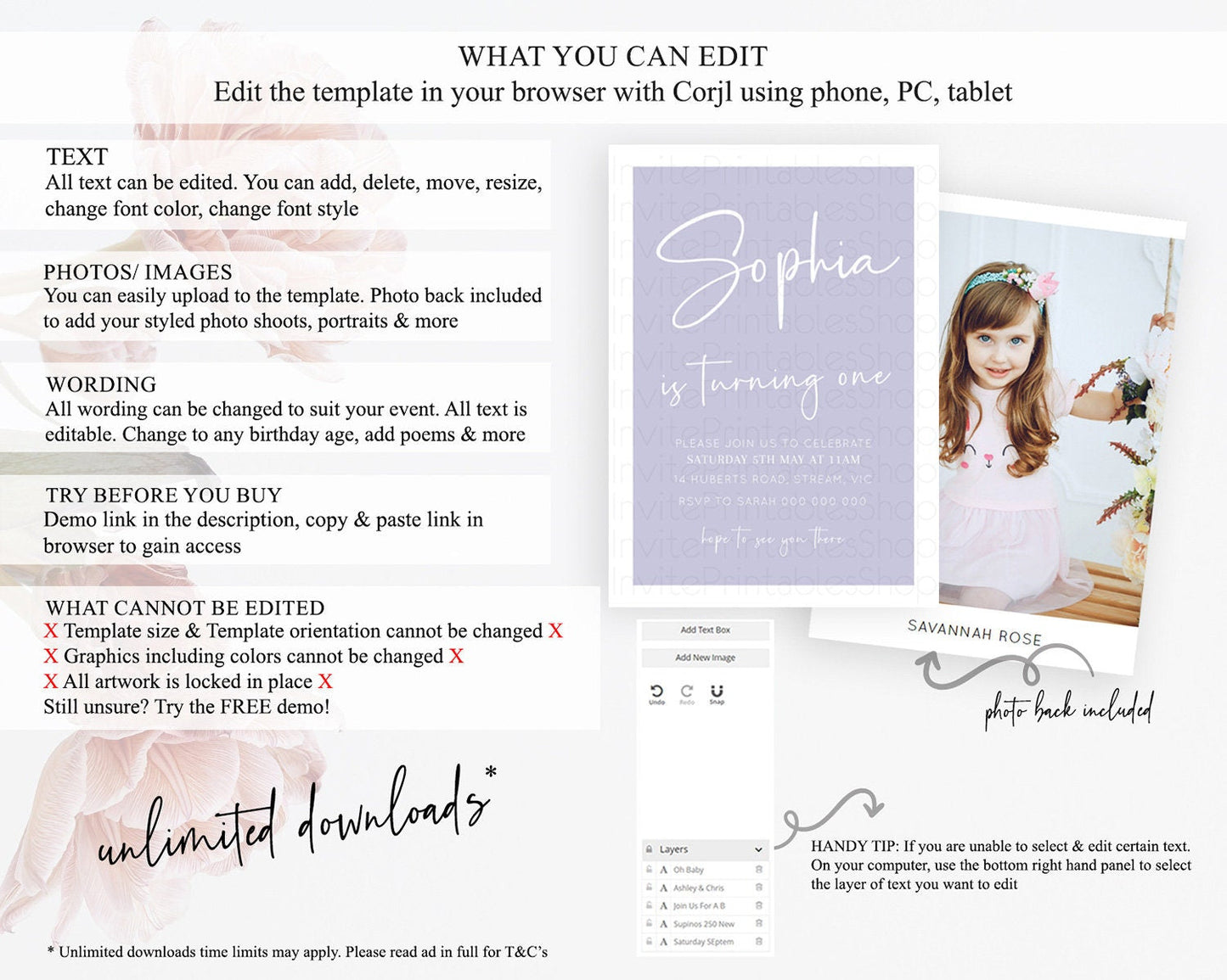 Purple Birthday Invitation Plain Purple Invites Minimalist Invitation Pastel Purple Invitation Modern Invites 2nd 1st First Birthday D10942