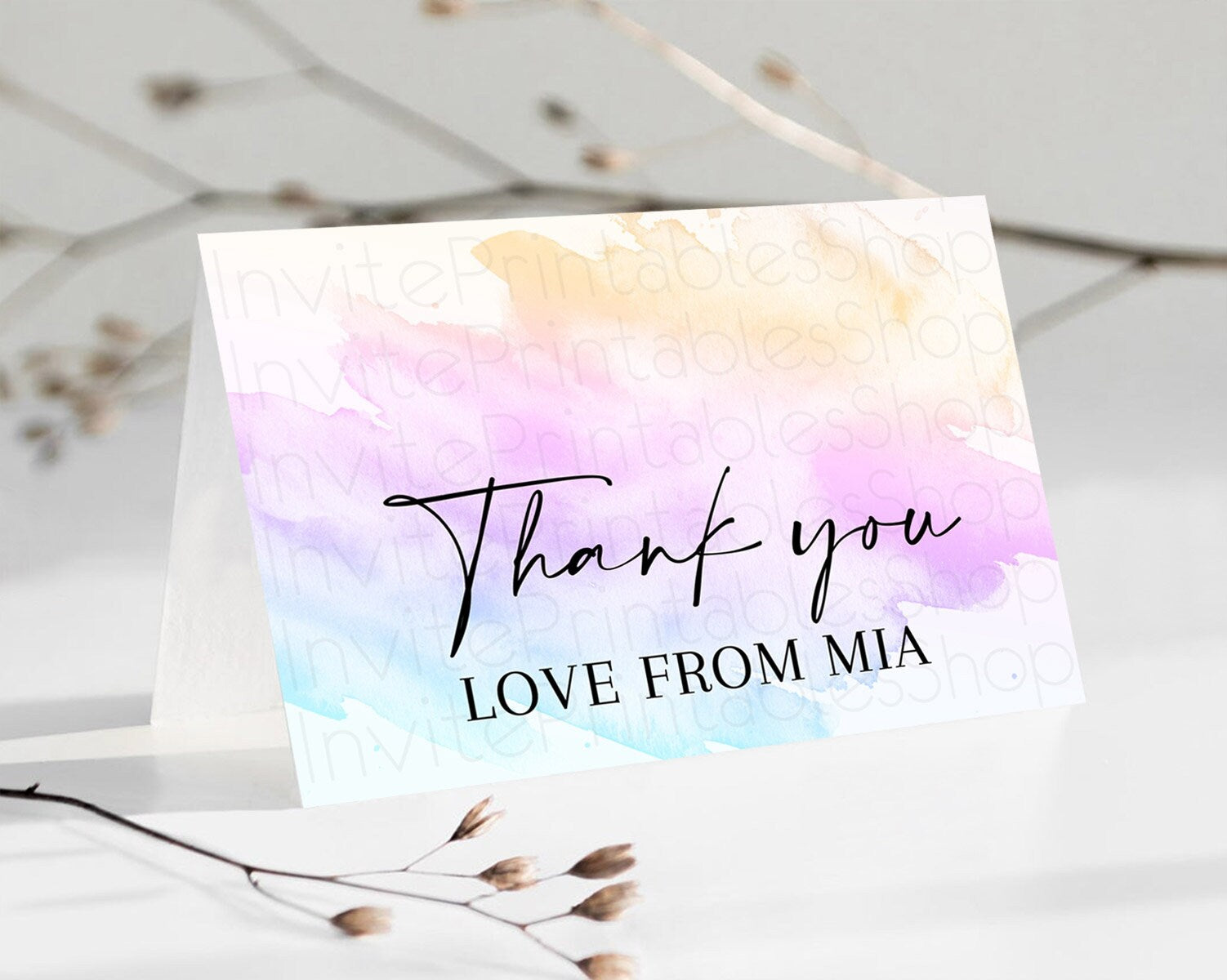 Editable Pastel Thank You Rainbow Thank You Card Colorful Pastel Birthday Th