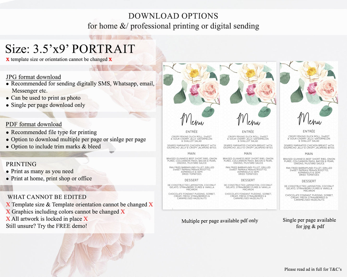 Secret Garden Menu Wildflower Menu Template Pastel Flower Garden Table Decor Boho Floral Dinner Dessert Floral Party Food Menu D11048