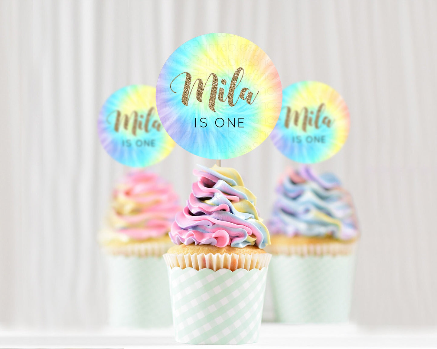 Tie Dye Cupcake Toppers Rainbow Tie Dye Cupcake Toppers Rainbow Colorful Cupcake Toppers Tie Dye Pastel Rainbow Party Cupcake Decor D10580