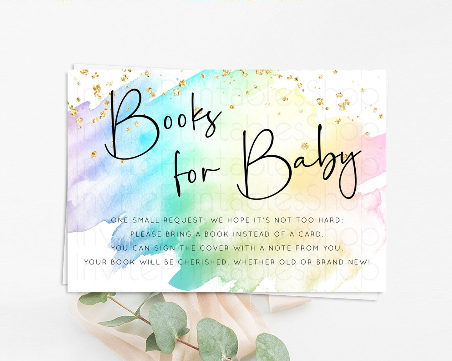 Pastel Books For Baby Card Pastel Rainbow Book Insert Colorful Ombre Watercolor Book Card Confetti Glitter Baby Book Poem Request D10279