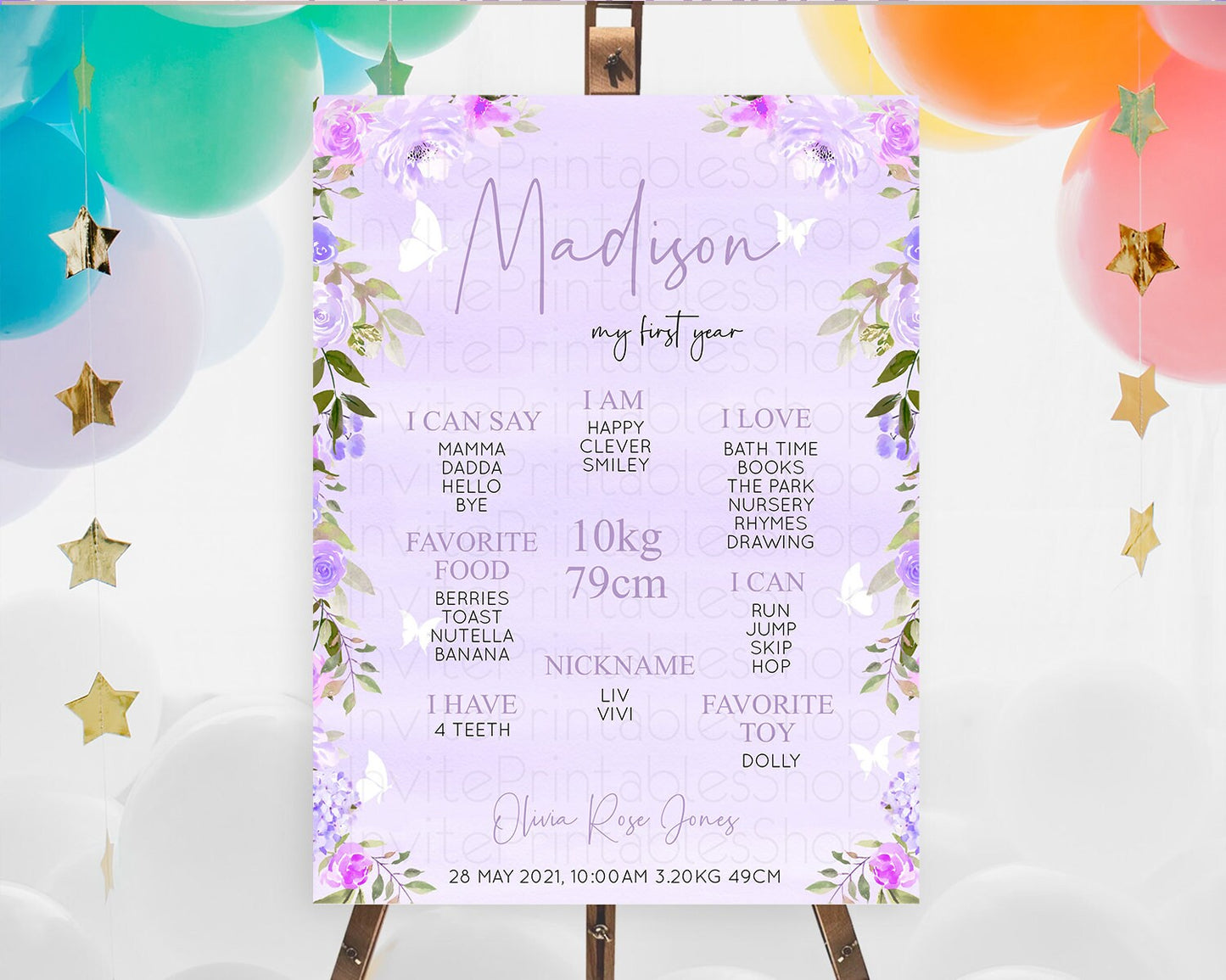 Secret Garden Milestone Board Wildflower First Birthday Milestone Poster Pastel Flowers Milestone Boho Wildflower 1st Birthday Sign D10719