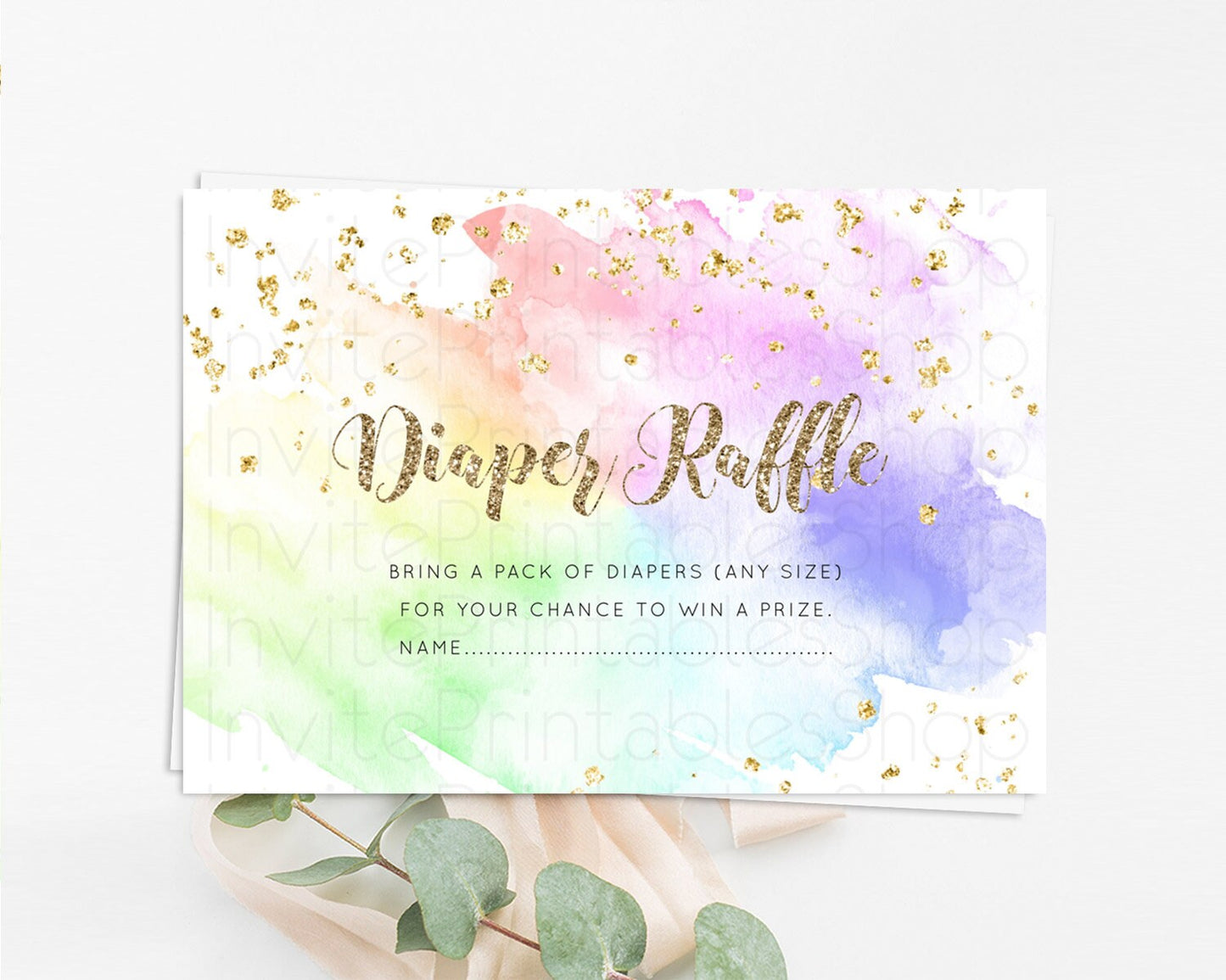 Pastel Diaper Raffle Card Pastel Rainbow Diaper Raffle Insert Colorful Ombre Watercolor Diaper Ticket Confetti Glitter Raffle Game D10319