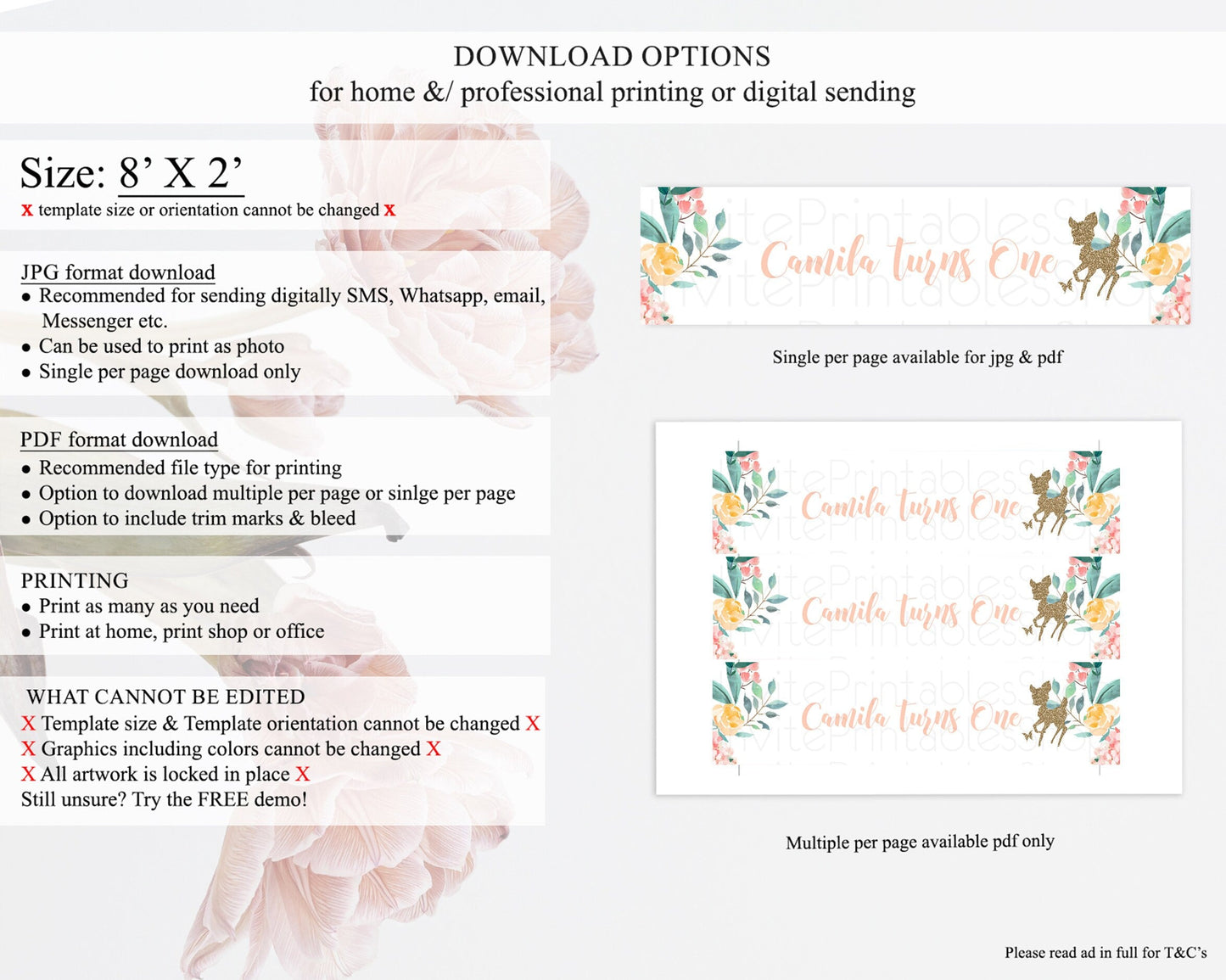 Fawn Deer Water Label Template Pastel Floral Deer Enchanted Forest Butterfly Party Decor Birthday Baptism Baby Shower Bridal Shower D10874