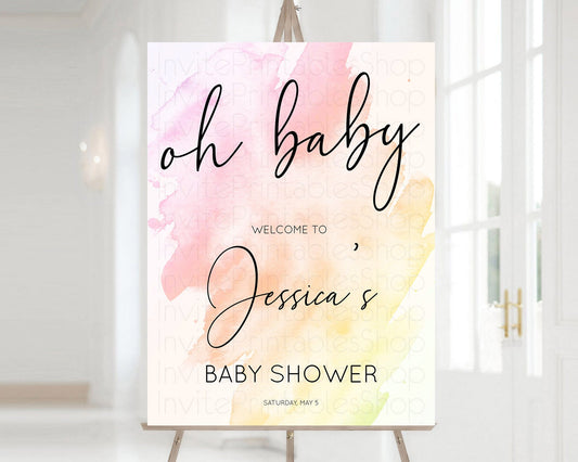 Editable Pink Baby Shower Welcome Sign Pink Watercolor Welcome Board Pastel