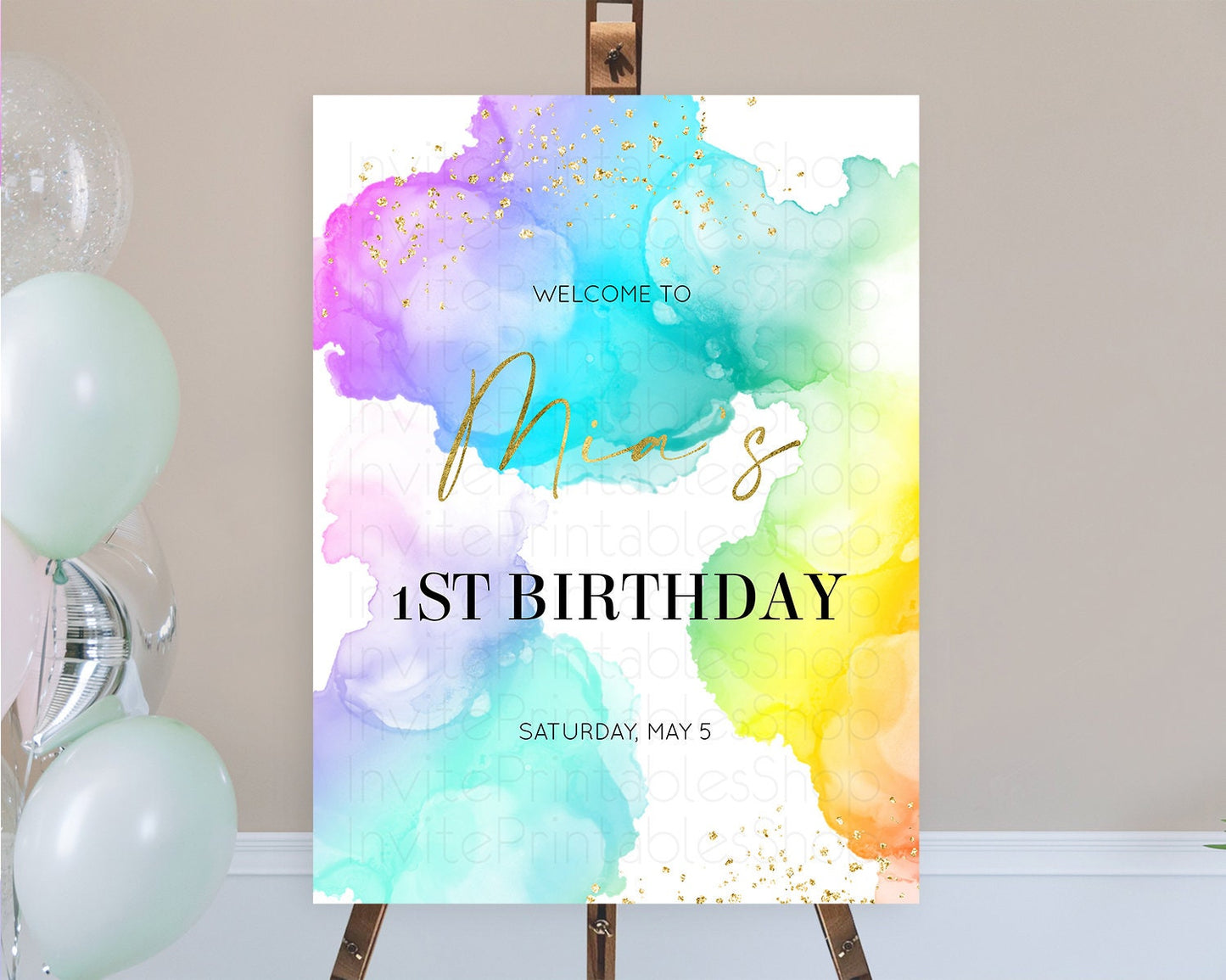 Pastel Welcome Sign Pastel Rainbow Welcome Sign Colorful Rainbow Confetti Watercolor Glitter Pastel First Birthday Welcome Sign D10213