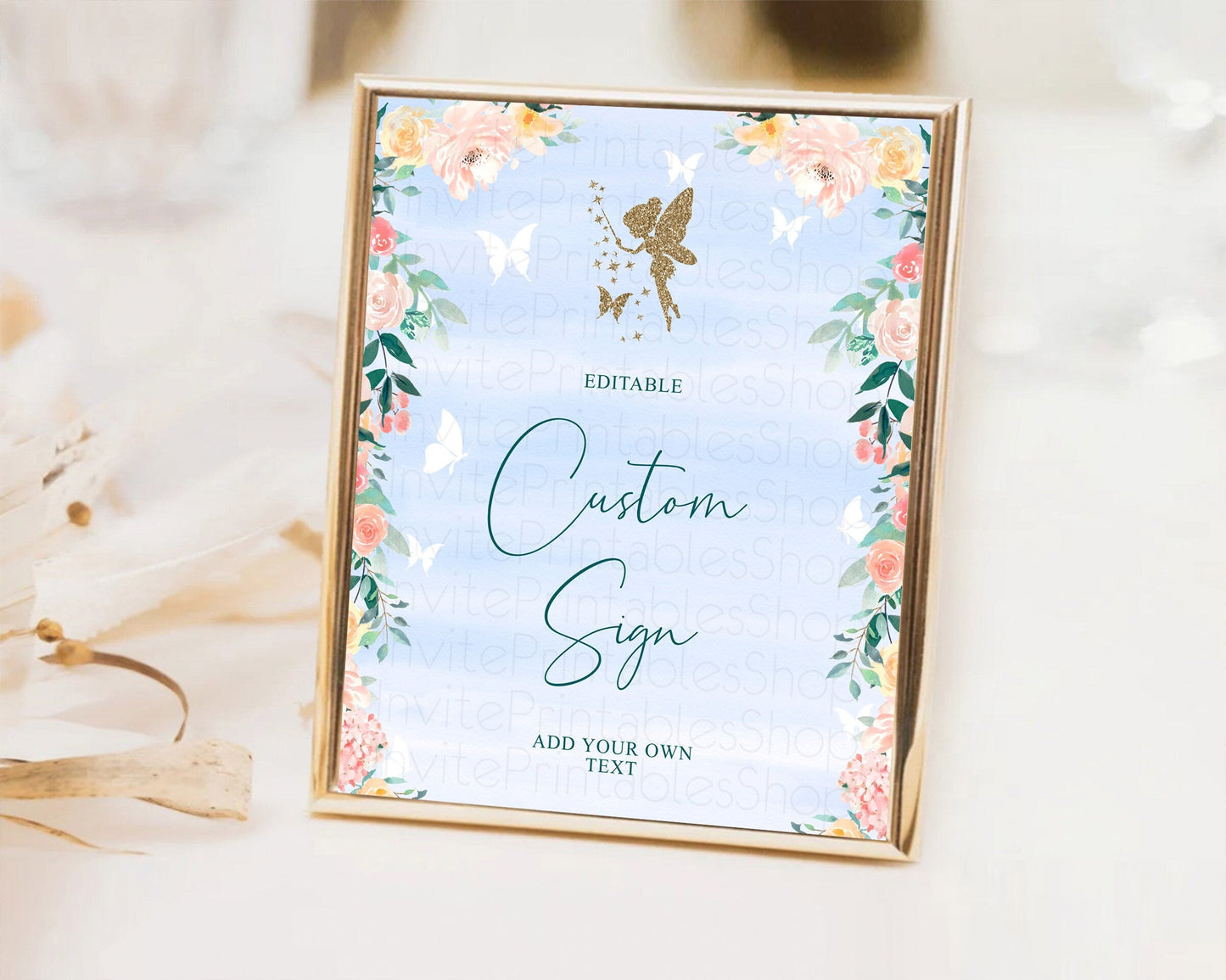 Fairy Sign Enchanted Garden Table Sign Decor Pastel Floral Butterfly Party Secret Garden Birthday Baptism Baby Shower Bridal Shower D10794