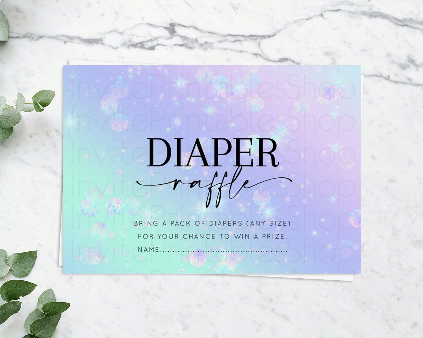 Rainbow Diaper Raffle Card Pastel Diaper Insert Colorful Pastel Watercolor Ombre Diaper Ticket Iridescent Sprinkles Raffle Game D10663