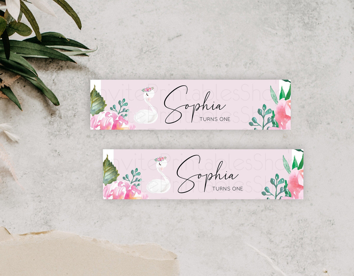 Swan Water Label Template Swan Princess Ballet Party Decor Enchanted Secret Garden Pastel Floral Birthday Baptism Baby Shower D10757