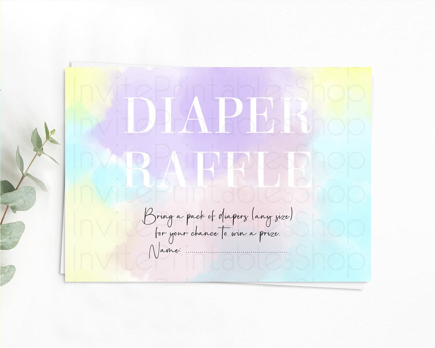 Pastel Diaper Raffle Card Pastel Rainbow Diaper Raffle Insert Colorful Ombre Watercolor Diaper Ticket Confetti Glitter Raffle Game D10617