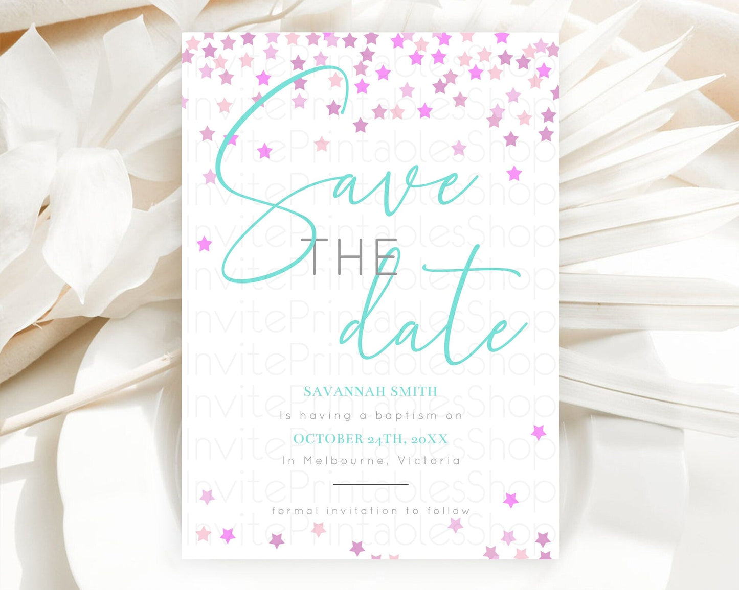 Twinkle Stars Save The Date Template Pastel Twinkle Little Star Party Shooting Star Confetti Sprinkles Birthday Baptism Baby Shower D10403