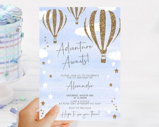 Editable Hot Air Balloon Birthday Invitation Hot Air Balloon Invites Adventu