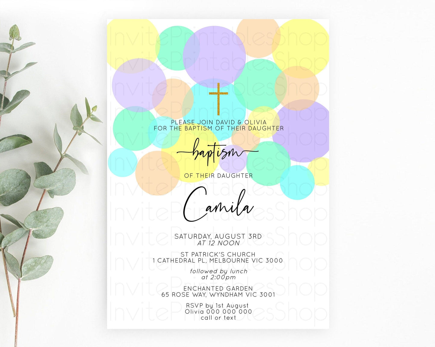 Pastel Baptism Invitation Pastel Confetti Baptism 1st Birthday Invitation Colorful Rainbow Confetti Bubbles Christening Invitation D10415