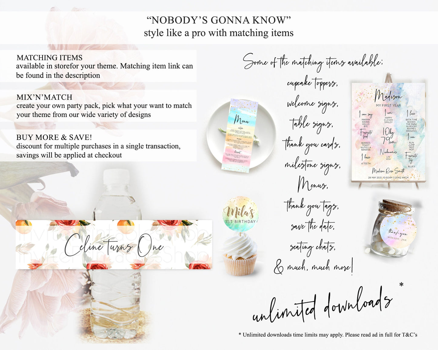 Citrus Water Label Template Lemon Orange Party Decor Citrus Floral Garden Theme Birthday Baptism Baby Shower Wedding Bridal Shower D10540