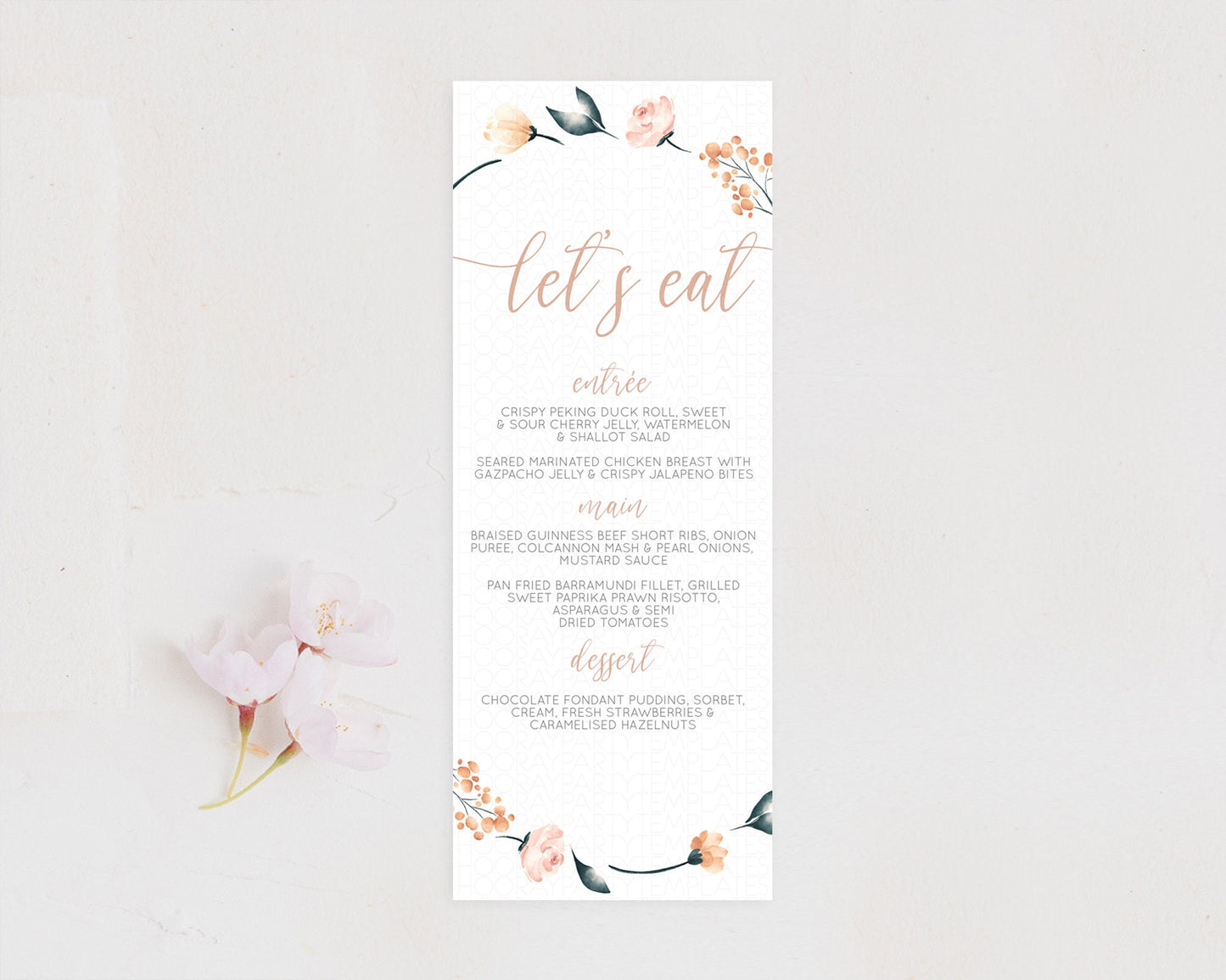 Secret Garden Menu Wildflower Menu Template Pastel Flower Garden Table Decor Boho Floral Dinner Dessert Floral Party Food Menu D10240