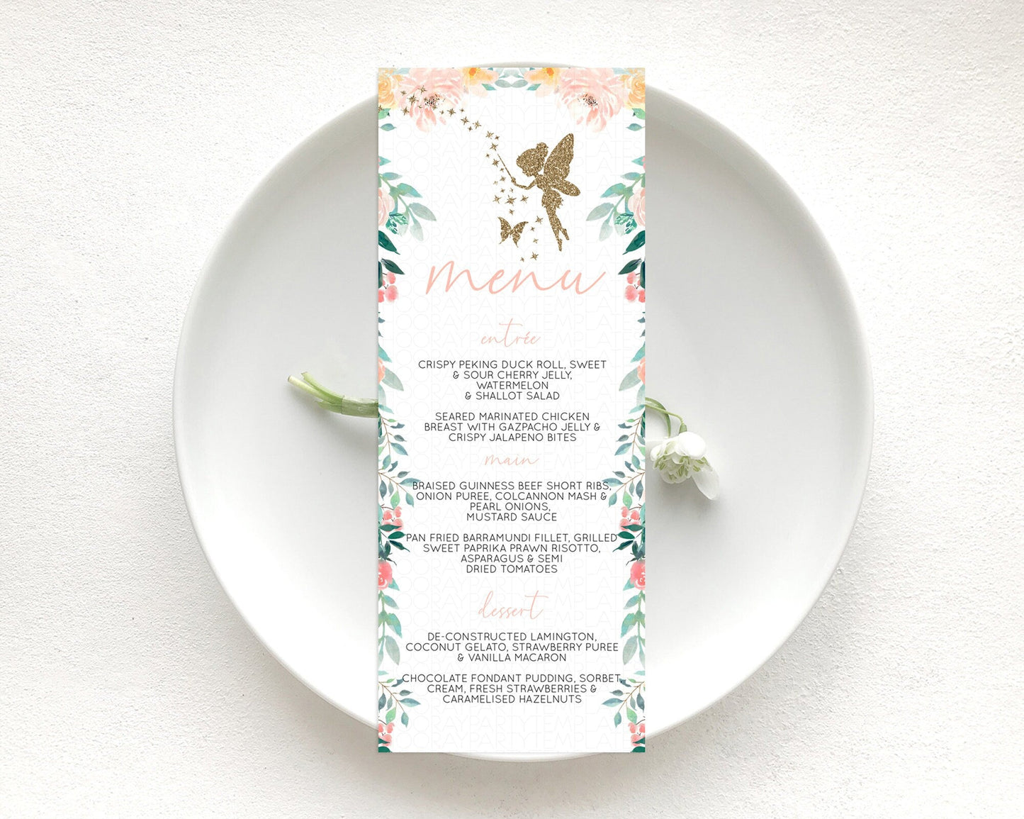 Fairy Menu Fairy Menu Template Enchanted Garden Pastel Floral Butterfly Table Decor Fairy Secret Garden Dinner Dessert Food Menu D10789
