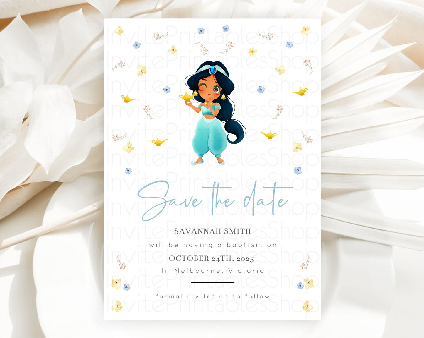 Princess Save The Date Template Secret Garden Enchanted Castle Pastel Floral Royal Party For 1st Birthday Baptism Baby Shower D10887