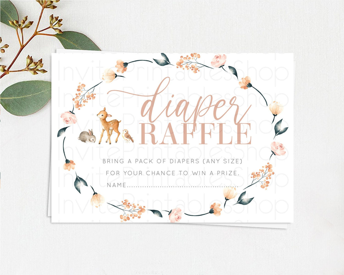 Fawn Diaper Raffle Card Deer Diaper Insert Floral Deer Diaper Ticket Enchanted Forest Butterfly Pastel Baby Shower Raffle Game D10241