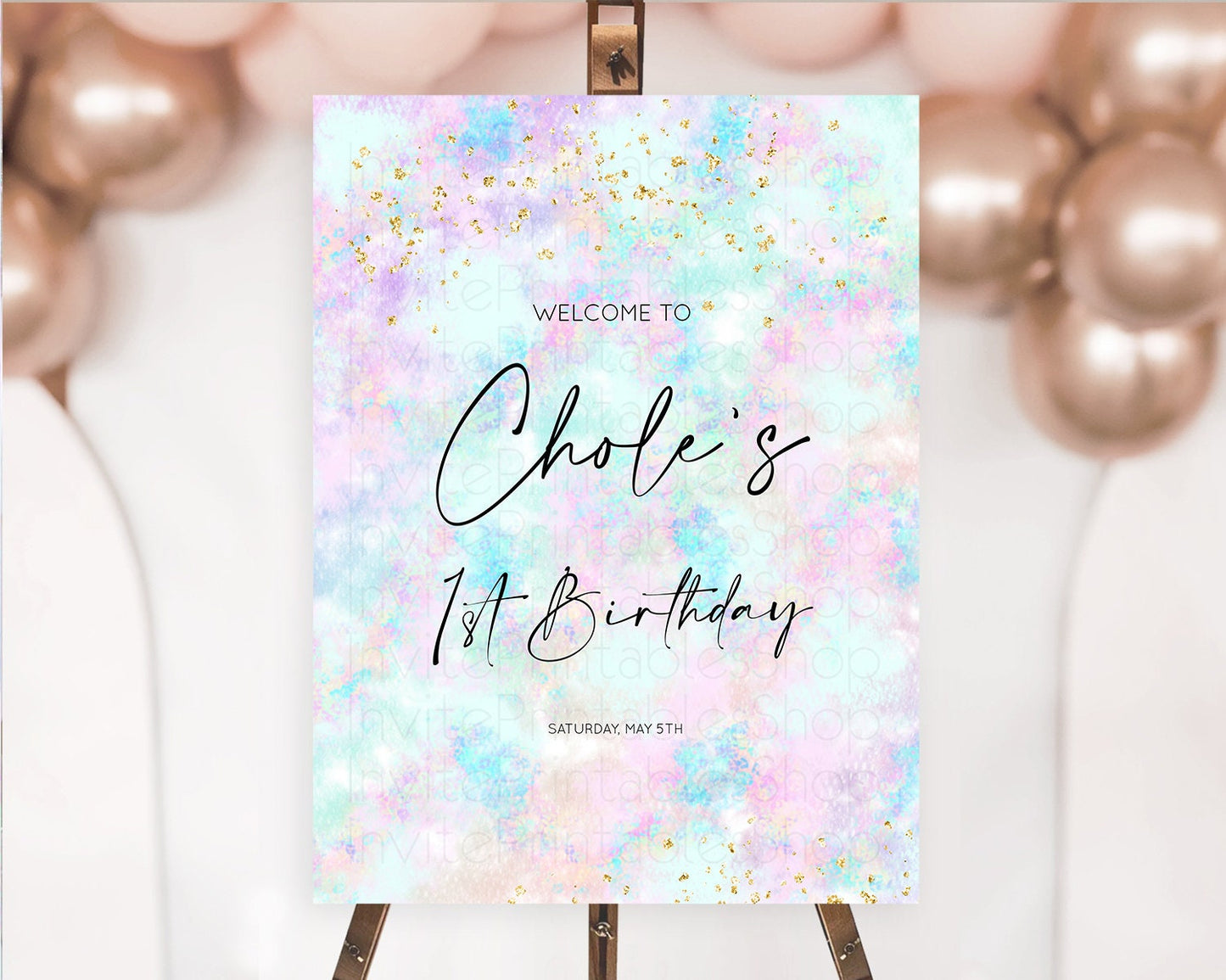 Pastel Welcome Sign Pastel Rainbow Welcome Sign Colorful Rainbow Confetti Watercolor Glitter Pastel First Birthday Welcome Sign D10652