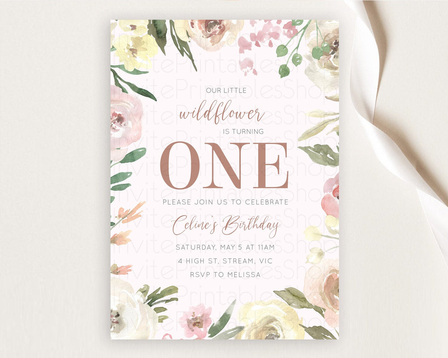 Secret Garden Invitation Wildflower Birthday Invitation Pastel Flowers Invite Enchanted Garden Boho Floral 3rd 2nd First Birthday D10192