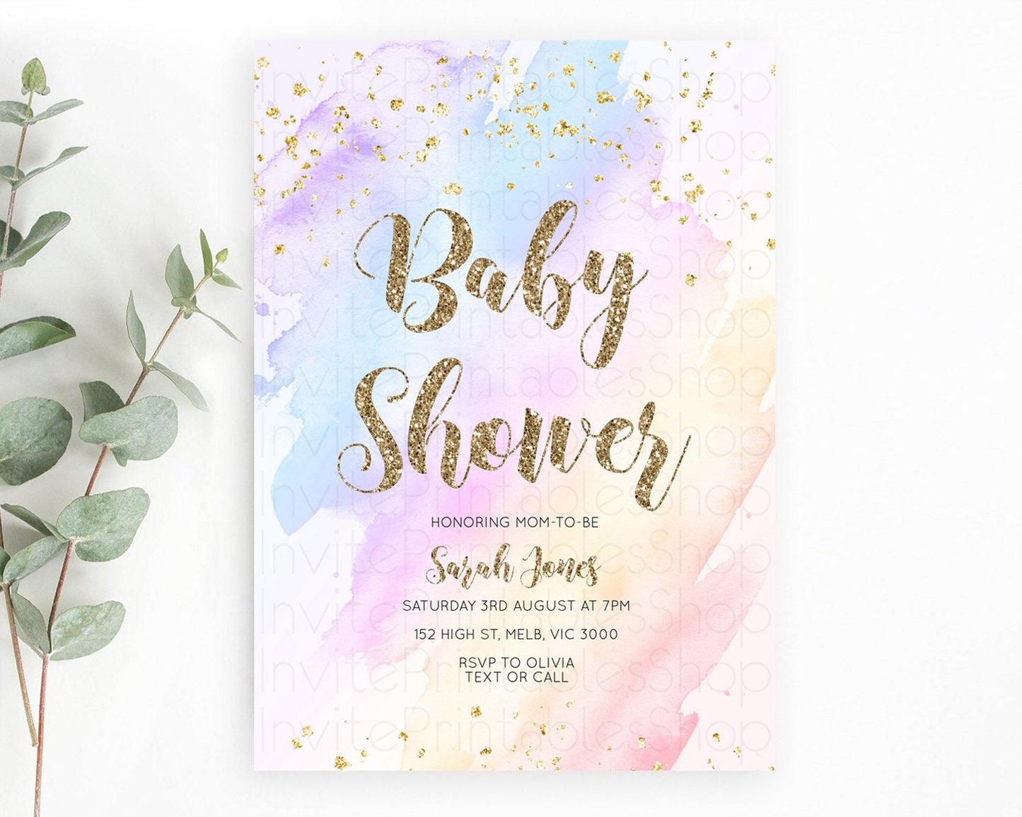Editable Pastel Baby Shower Invitation Rainbow Baby Shower Invitation Colorf