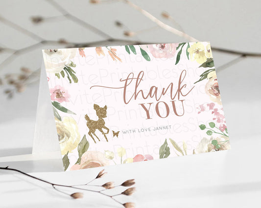 Editable Fawn Thank You Deer Thank You Card Pastel Floral Deer Birthday Than