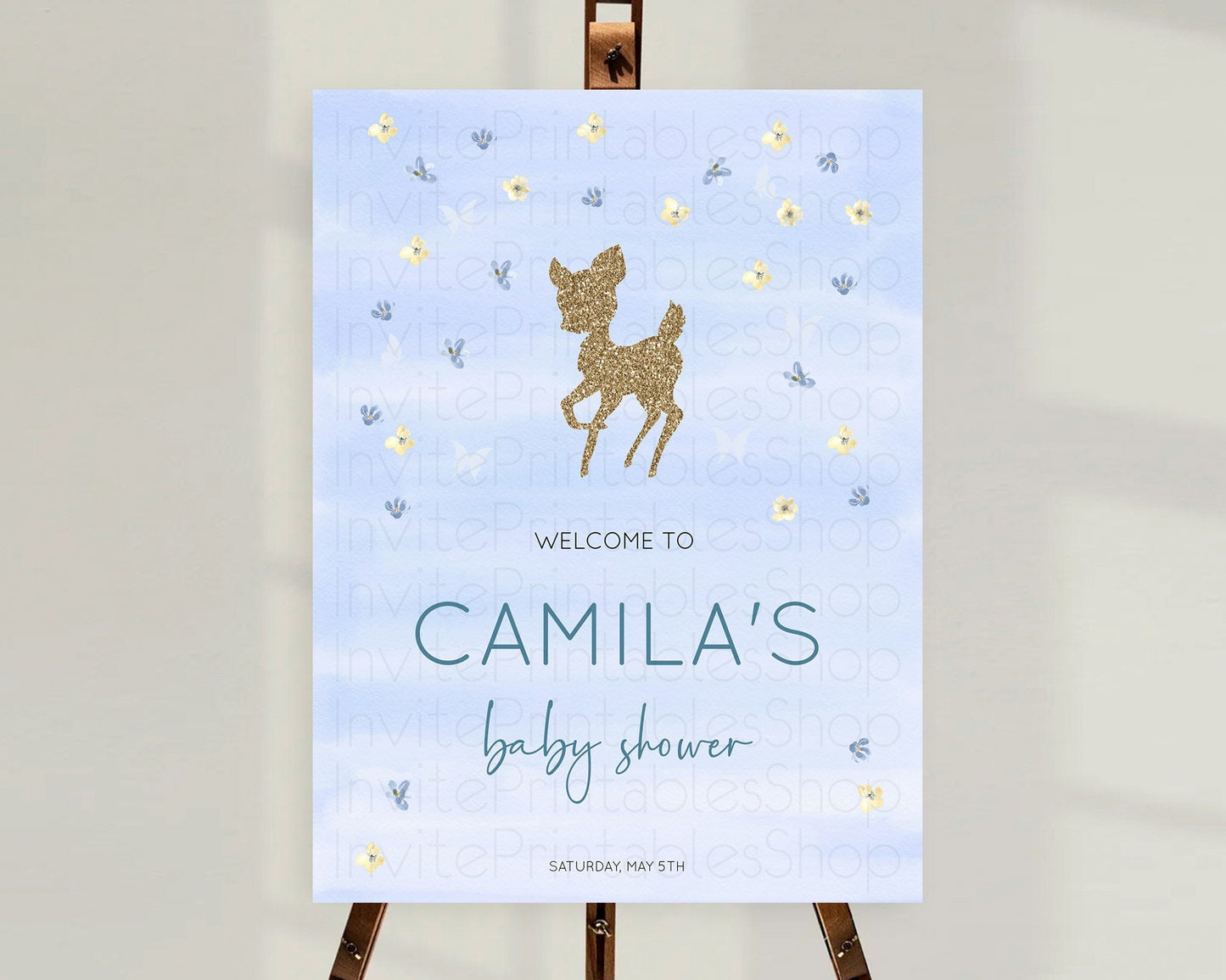 Fawn Baby Shower Welcome Sign Deer Welcome Board Floral Deer Welcome Poster Enchanted Forest Butterfly Pastel Floral Welcome Sign D10863