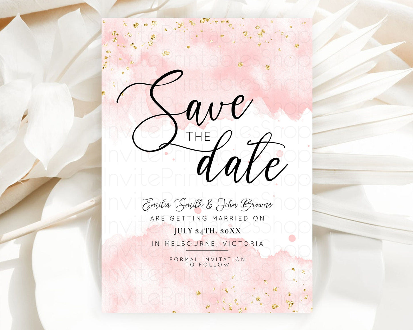 Pink Watercolor Save The Date Template Ombre Pink Watercolor Splash Party 1st Birthday Baby Shower Wedding Baptism Bridal Shower D10328