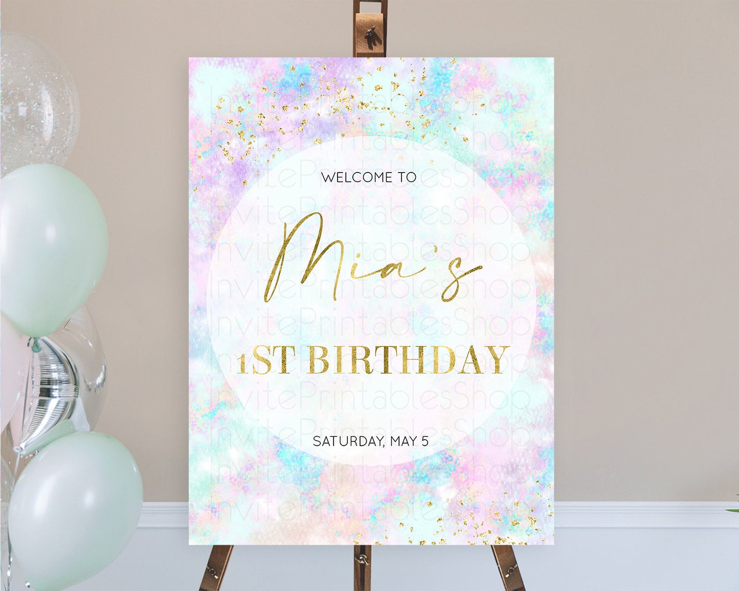 Pastel Welcome Sign Pastel Rainbow Welcome Sign Colorful Rainbow Confetti Watercolor Glitter Pastel First Birthday Welcome Sign D10652