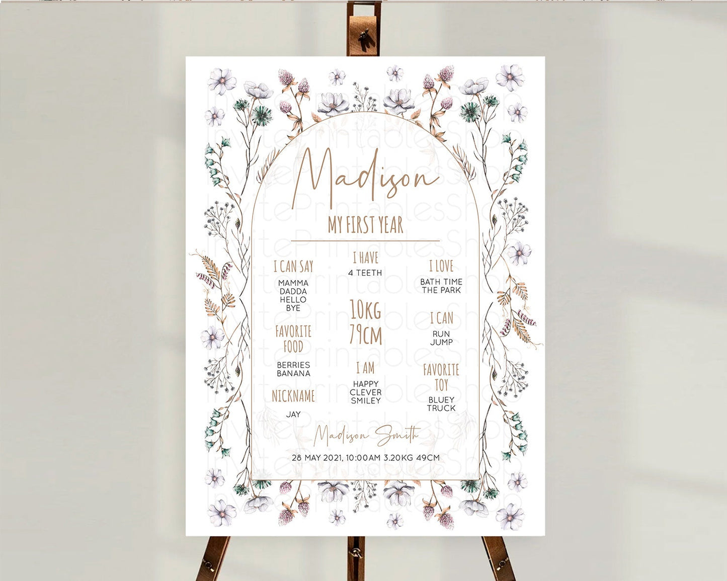 Secret Garden Milestone Board Wildflower First Birthday Milestone Poster Pastel Flowers Milestone Boho Wildflower 1st Birthday Sign D10604