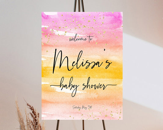 Editable Pastel Baby Shower Welcome Sign Pastel Rainbow Welcome Sign Colorfu