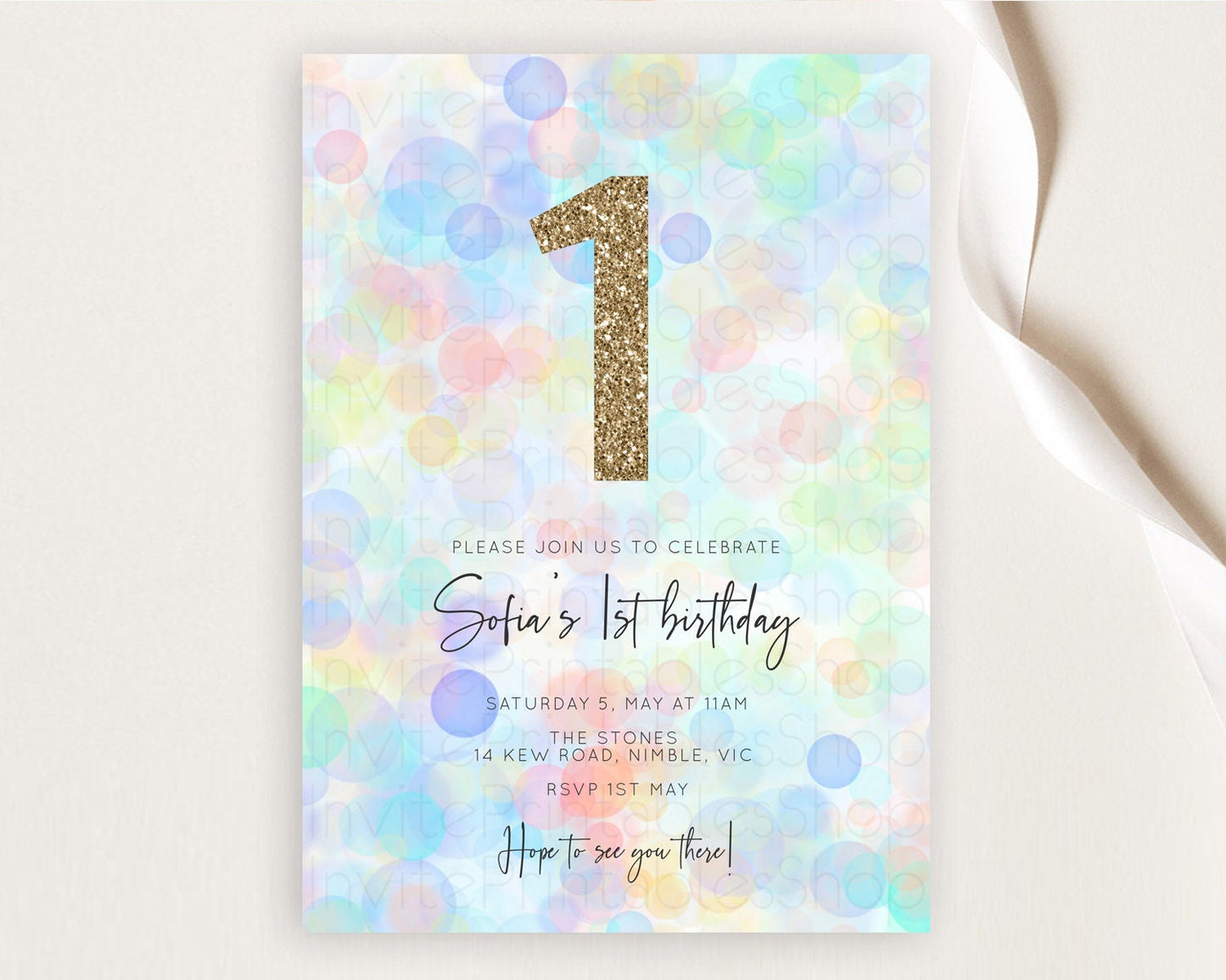 Pastel Birthday Invitation Bath Bomb Party Invitation Pastel Bubbles Invitation Watercolour Invitation 3rd 2nd 1st First Birthday D10444