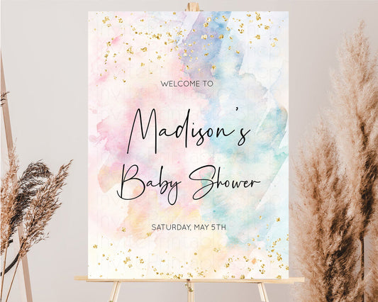 Editable Pastel Baby Shower Sign Rainbow Baby Shower Sign Welcome Baby Showe