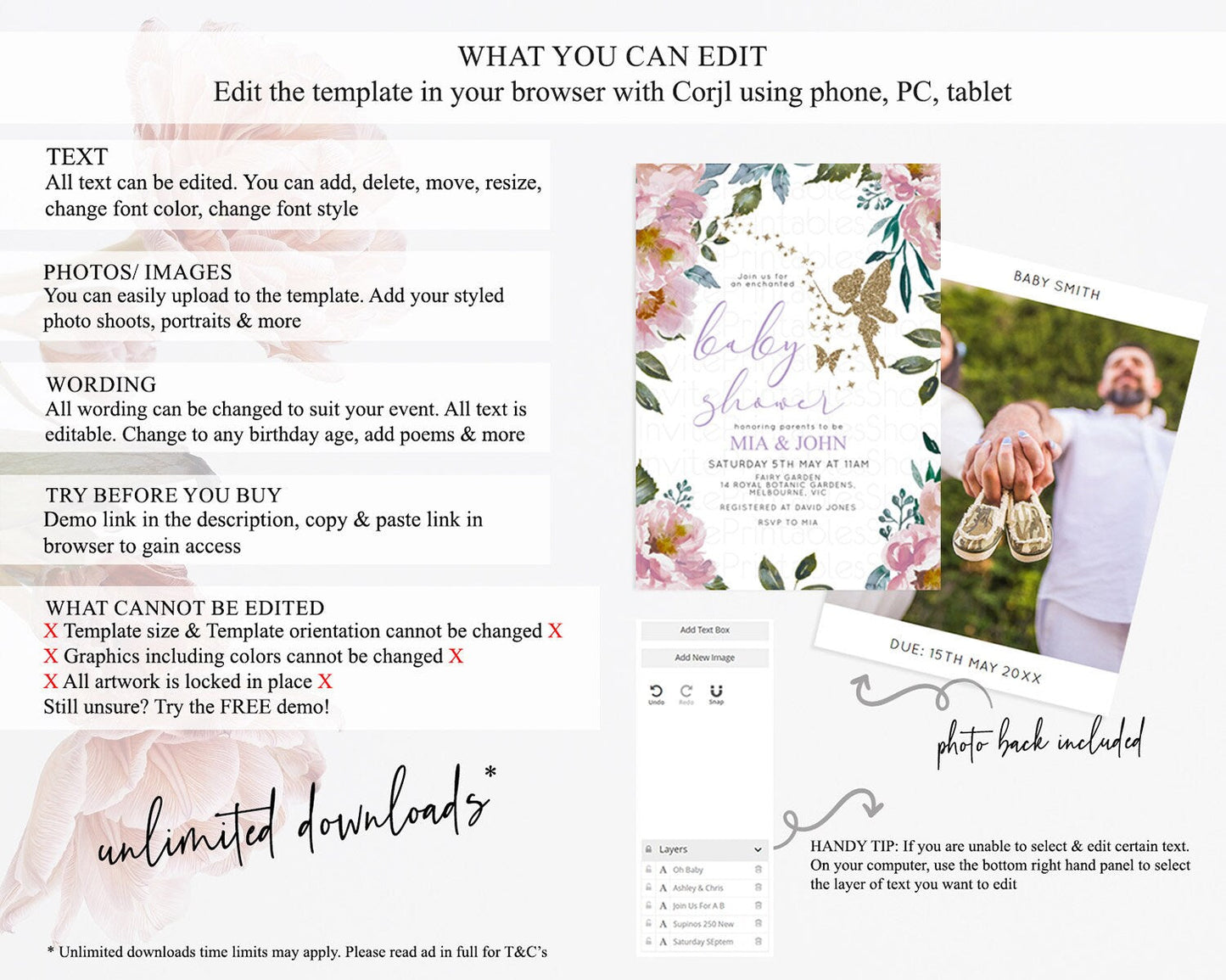 Fairy Baby Shower Invitation Pastel Fairy Invites Fairy Tea Party Fairy Garden Theme Secret Garden Enchanted Garden Floral Butterfly D10727