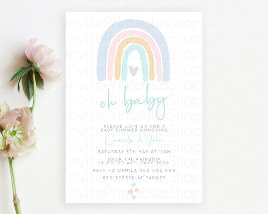 Editable Pastel Rainbow Baby Shower Invitation Pastel Rainbow Invitation Rai