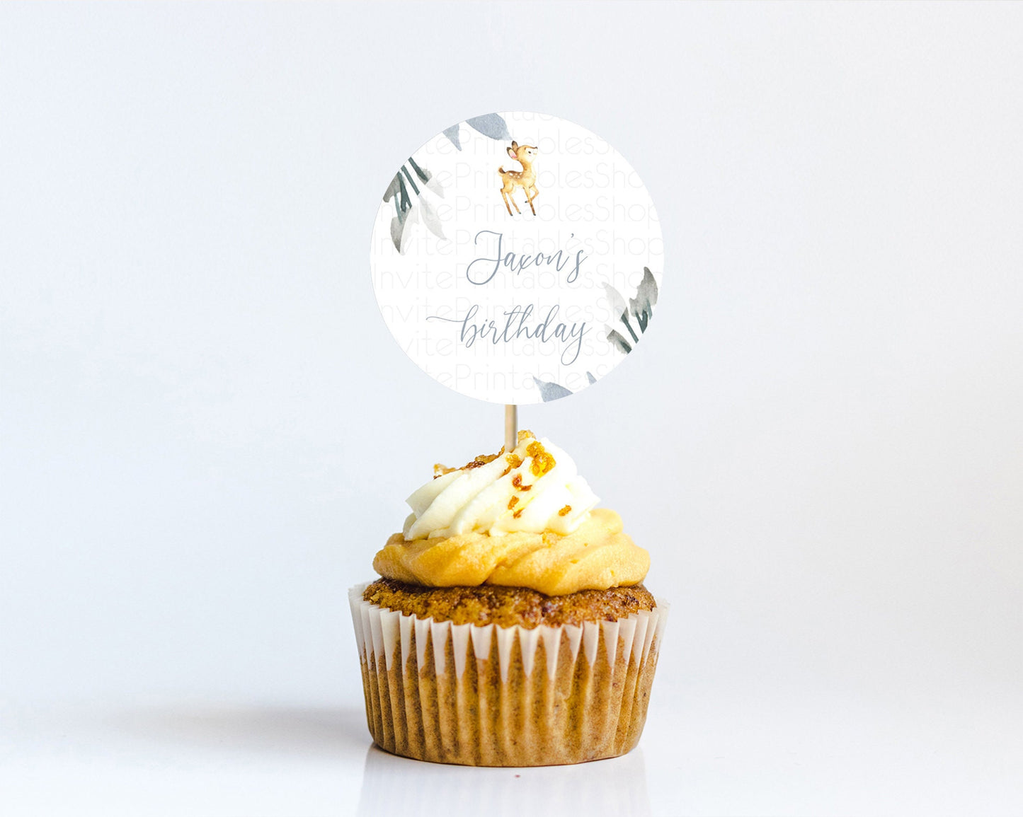 Fawn Cupcake Toppers Deer Cupcake Toppers Enchanted Forest Party Butterfly Pastel Flowers Woofland Cupcake Toppers First Birthday D10400