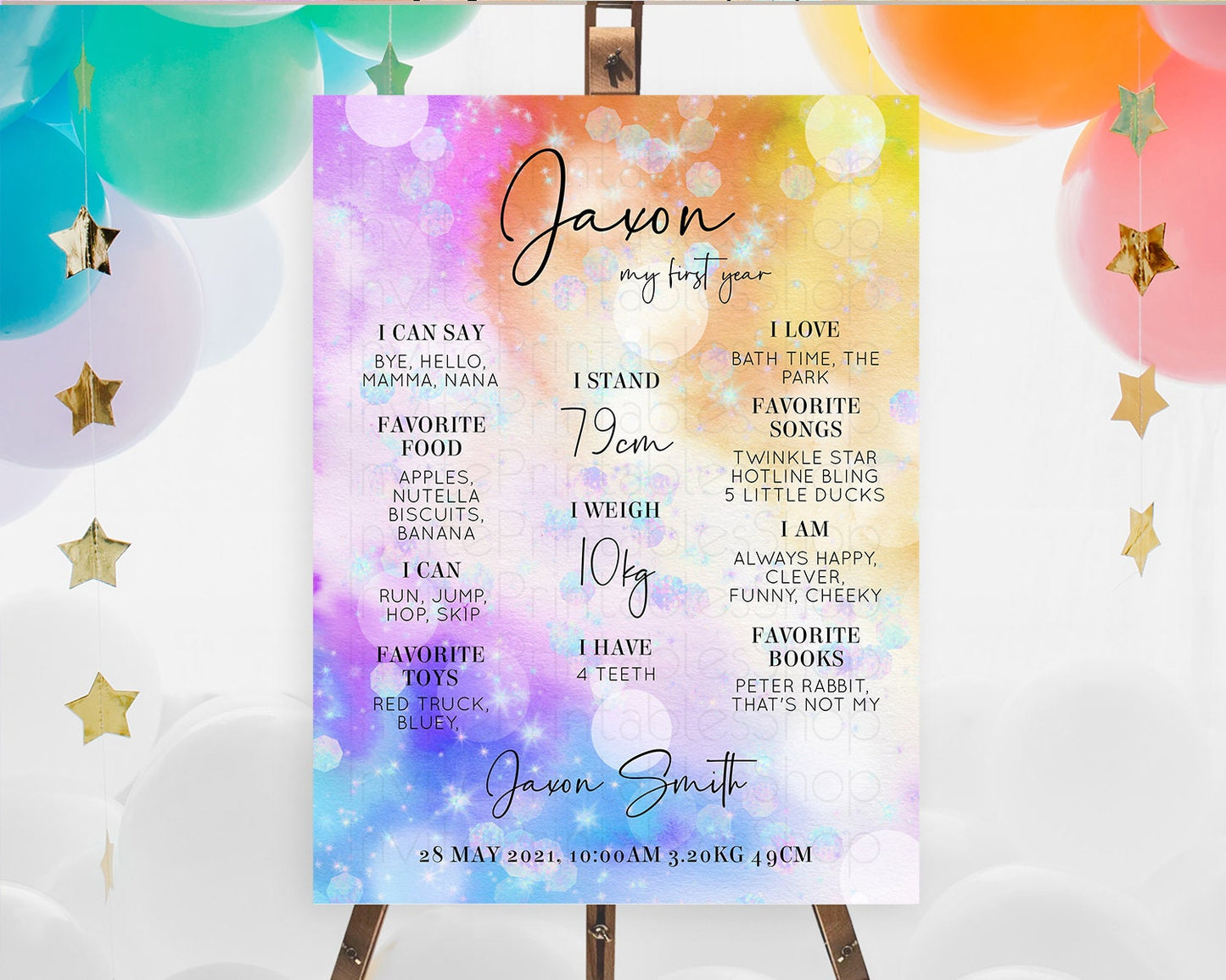 Rainbow First Birthday Milestone Poster Colorful Pastel Watercolor Iridescent Sprinkles Ombre Pastel Milestone Board First Birthday D10690