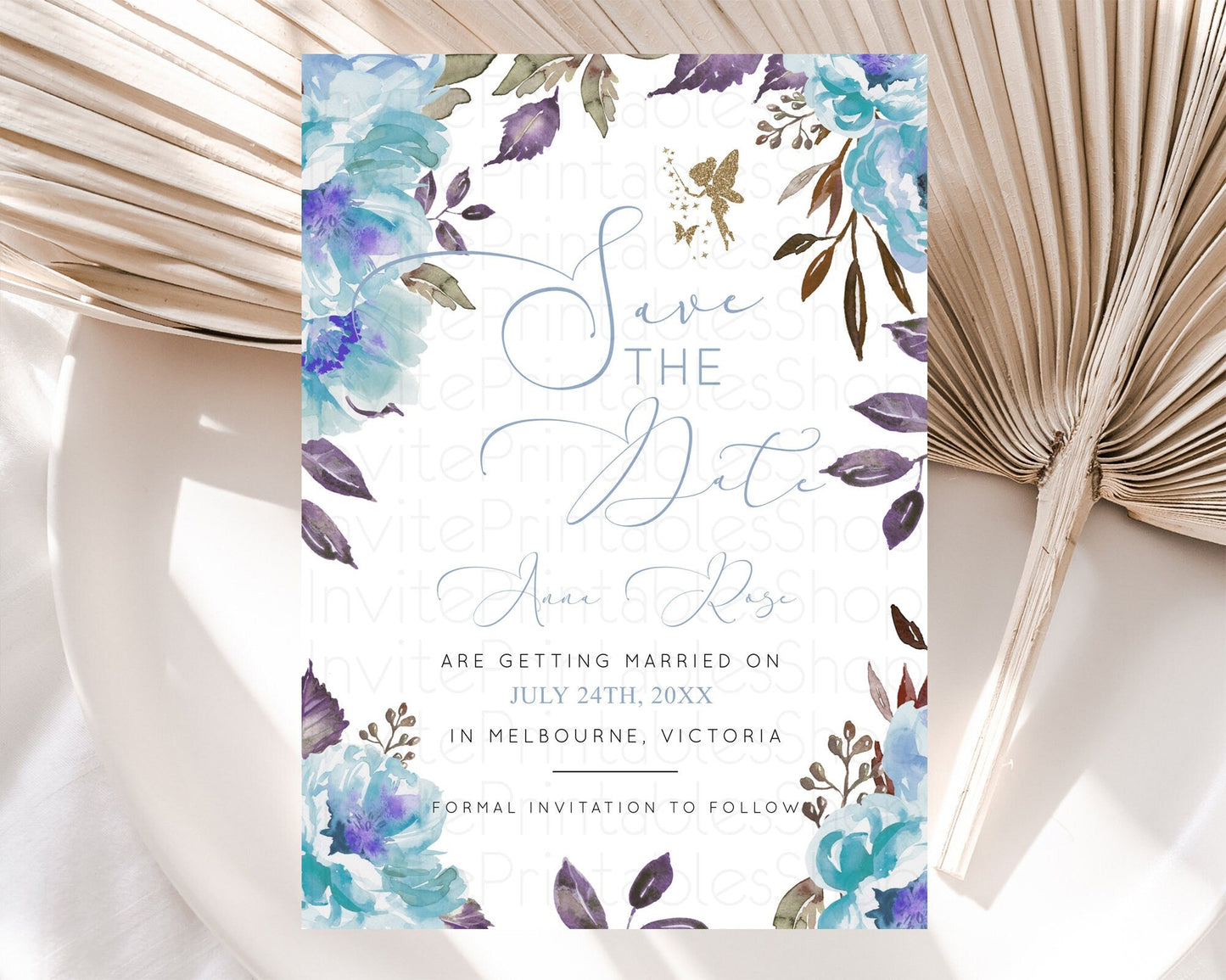 Fairy Save The Date Template Enchanted Garden Pastel Floral Butterfly Party Secret Garden Birthday Baptism Baby Shower Bridal Shower D10728
