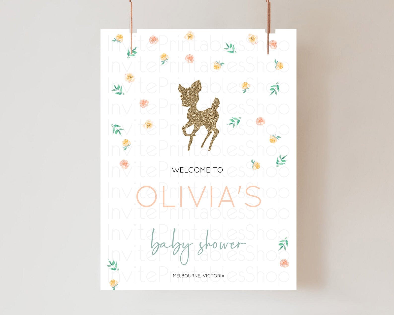 Editable Fawn Baby Shower Welcome Sign Deer Welcome Board Floral Deer Welcom