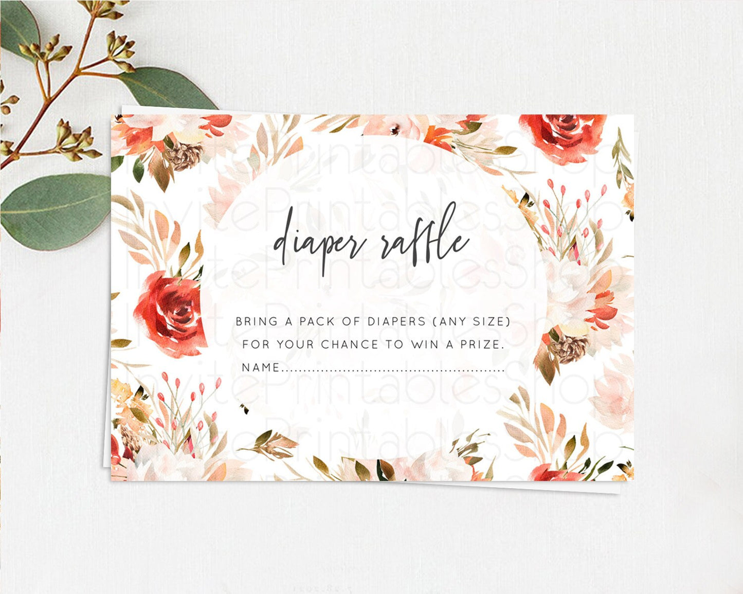 Editable Secret Garden Diaper Raffle Card Boho Wildflower Diaper Raffle Inse