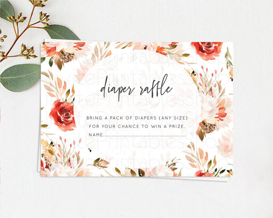 Editable Secret Garden Diaper Raffle Card Boho Wildflower Diaper Raffle Inse