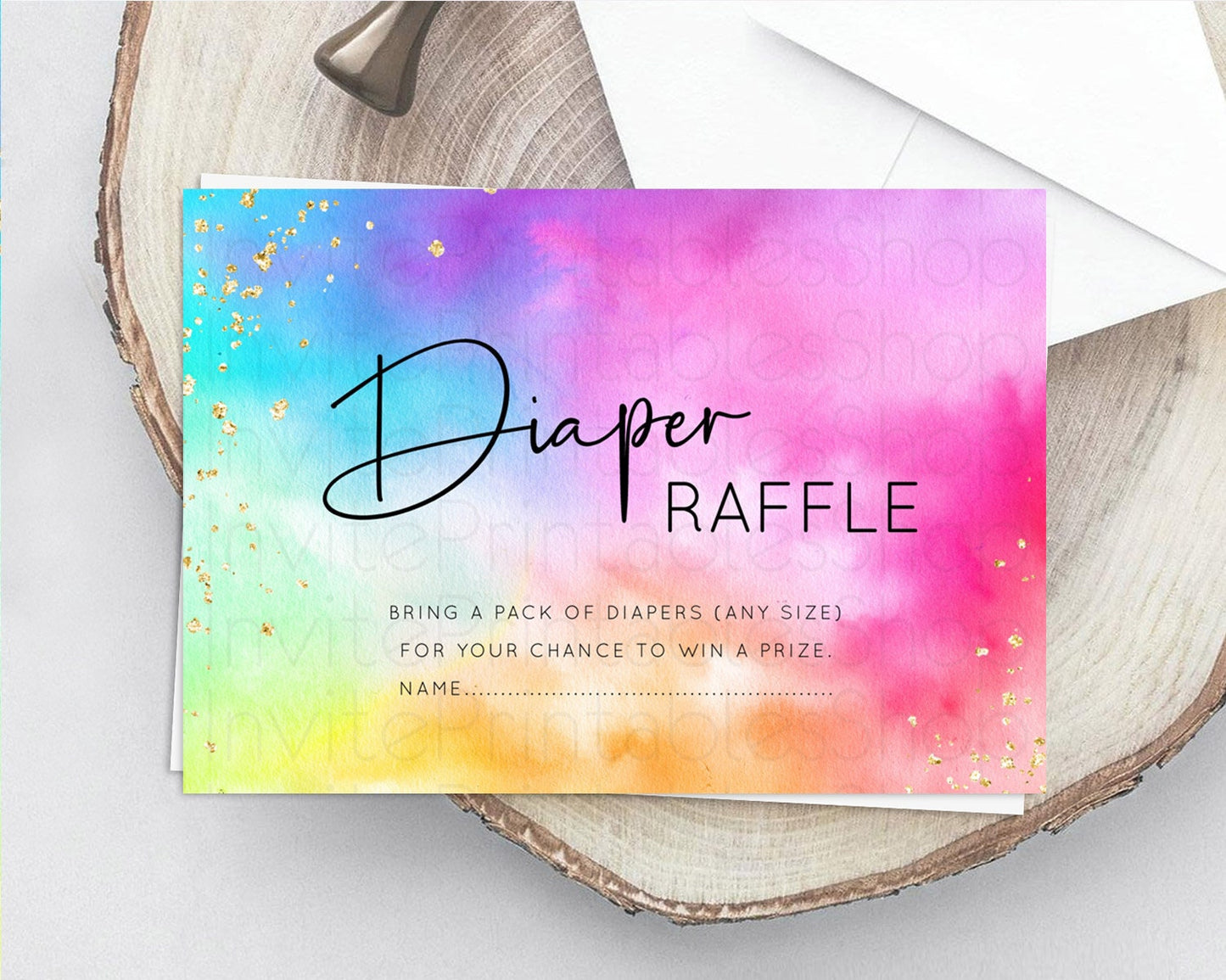 Tie Dye Diaper Raffle Card Rainbow Tie Dye Diaper Raffle Insert Pastel Rainbow Watercolor Diaper Ticket Tie Dye Colors Raffle Game D10456