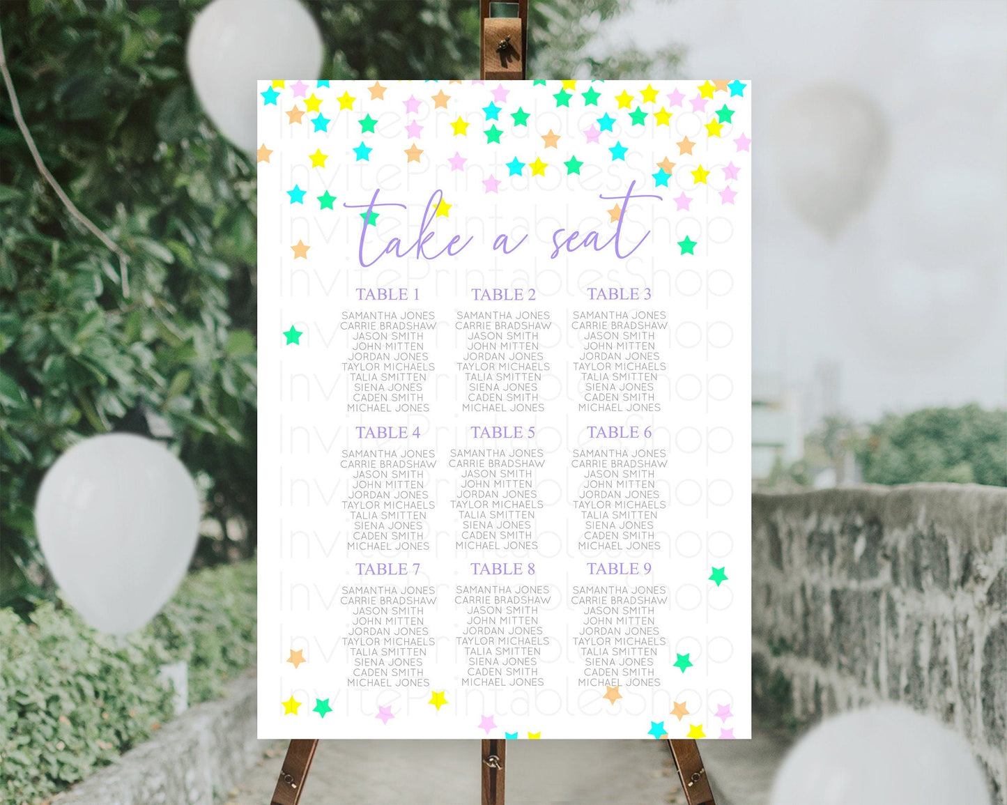 Star Seating Chart Pastel Stars Seating Chart Shooting Star Sprinkle Stars Rainbow Colorful Confetti Twinkle Little Star Decor D10394