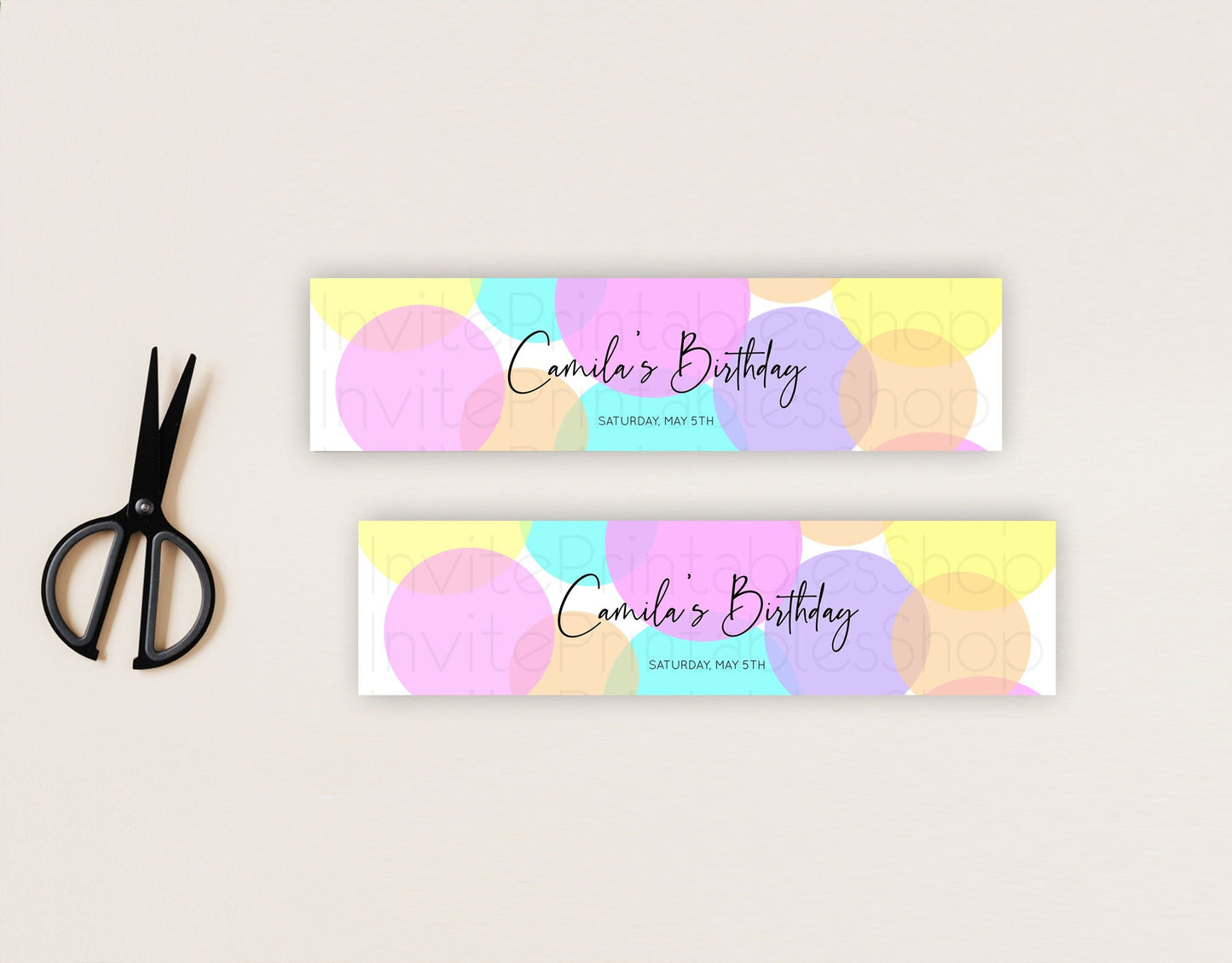 Pastel Confetti Water Label Template Rainbow Colorful Sprinkles Party Decor 1st Birthday Baptism Baby Shower Wedding Bridal Shower D10407