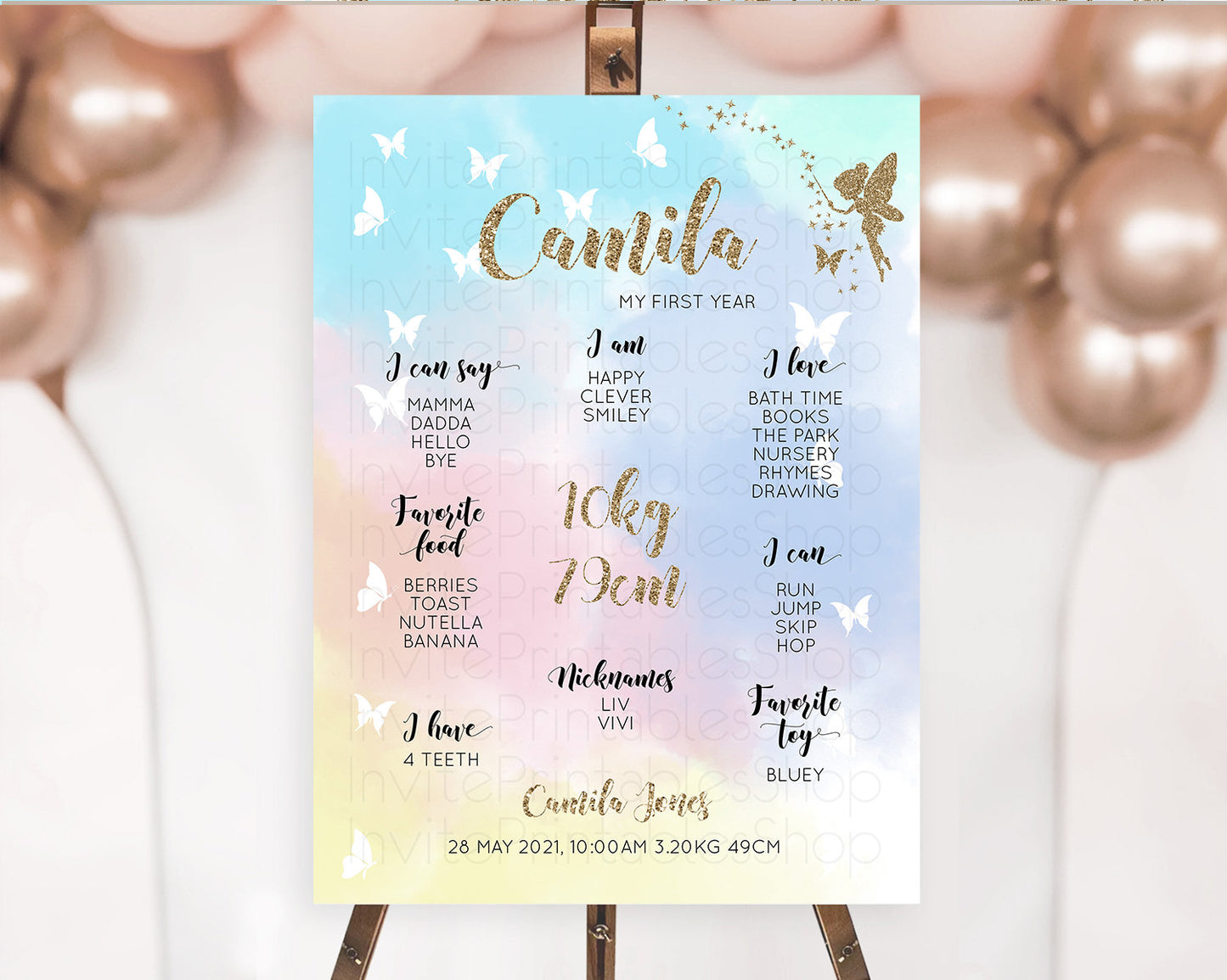 Fairy First Birthday Milestone Poster Fairy Secret Garden Milestone Board Enchanted Garden Pastel Floral Butterfly 1st Birthday Sign D10894