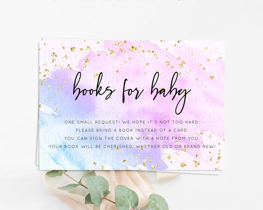 Editable Purple Books For Baby Card Watercolor Book Insert Pastel Purple Bab