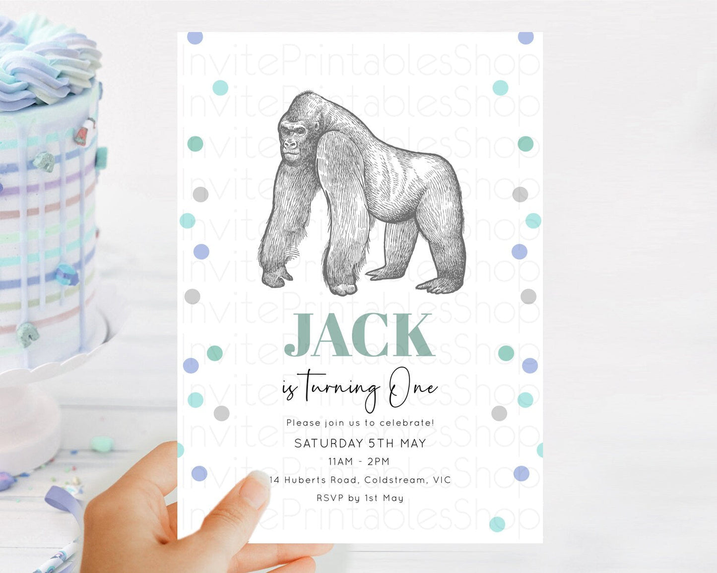 Gorilla Birthday Invitation Gorilla Invitation Gorilla Birthday Jungle Gorilla Party Jungle Adventure Zoo Party Animals Two Wild ONE D10854