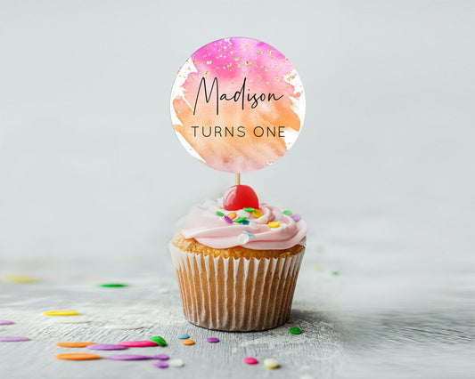 Editable Rainbow Cupcake Toppers Pastel Cupcake Toppers Colorful Pastel Wate