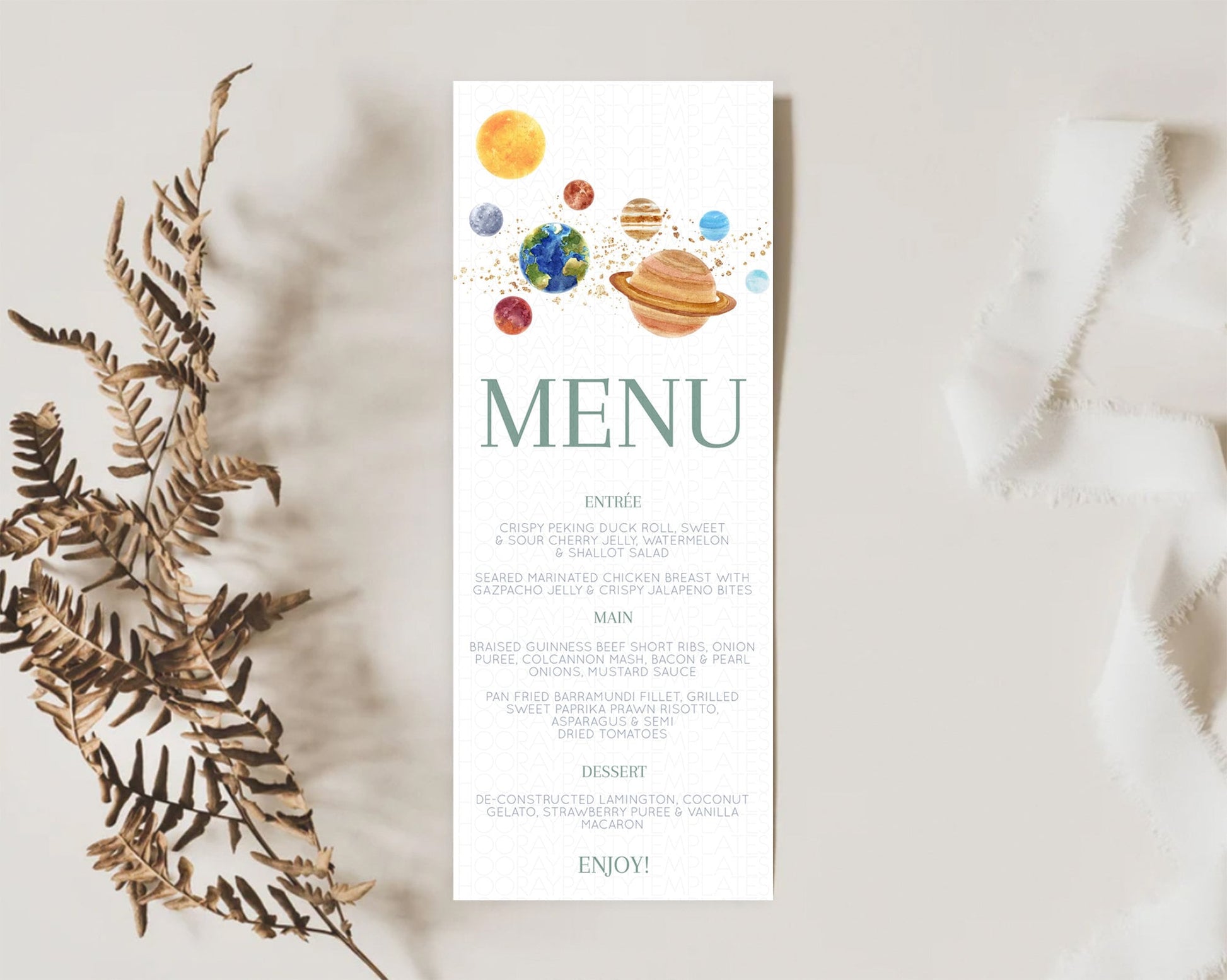 Editable Space Menu Space Menu Template First Trip Around the Sun Table Deco