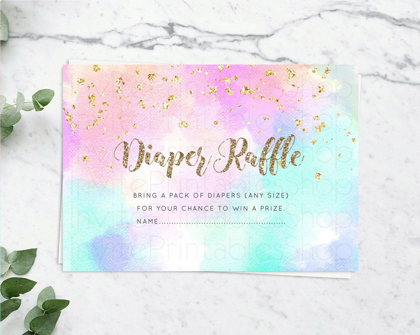 Pastel Diaper Raffle Card Pastel Rainbow Diaper Raffle Insert Colorful Ombre Watercolor Diaper Ticket Confetti Glitter Raffle Game D10669